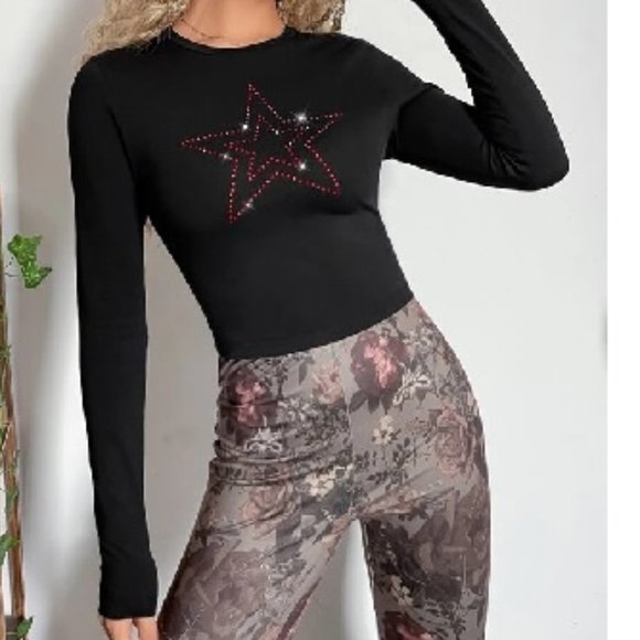 NWT Contemporary Rhinestone Star Pattern Top - Picture 5 of 6